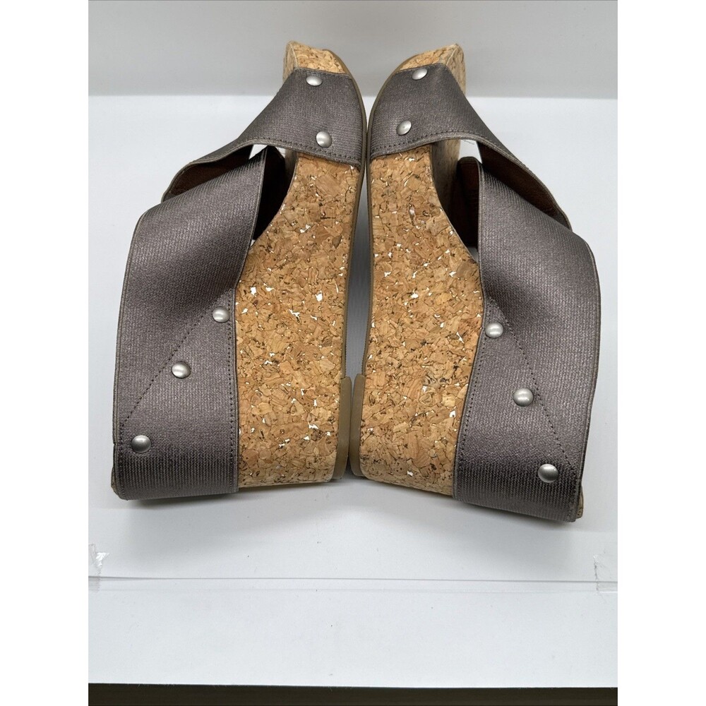 LUCKY BRAND brown metallic bronze stretch Wedge  platform cork sole Sandals 8 - Picture 8 of 11